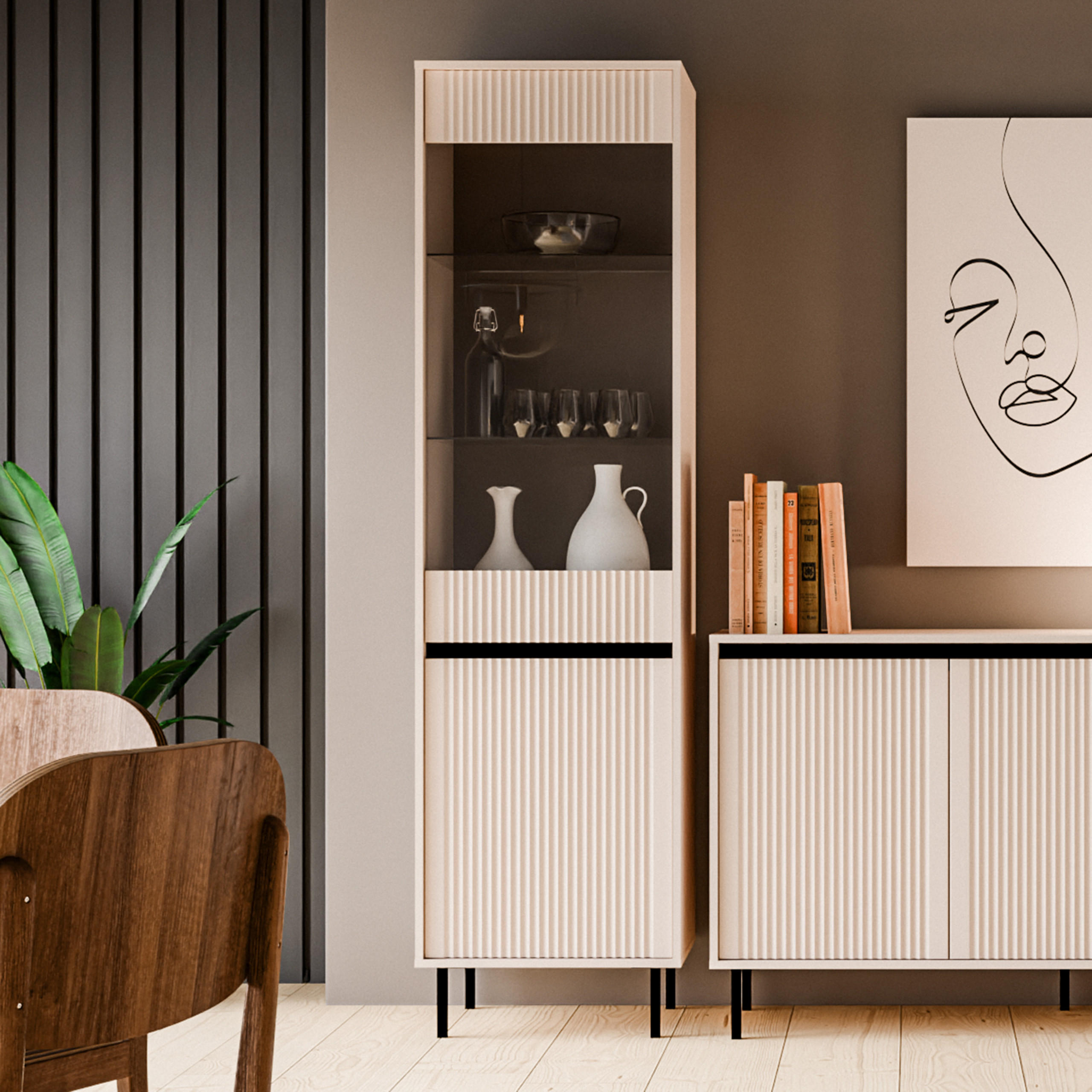 VITRINE in Beige - Beige, Holzwerkstoff (55.8/205/40cm) - MASSENO