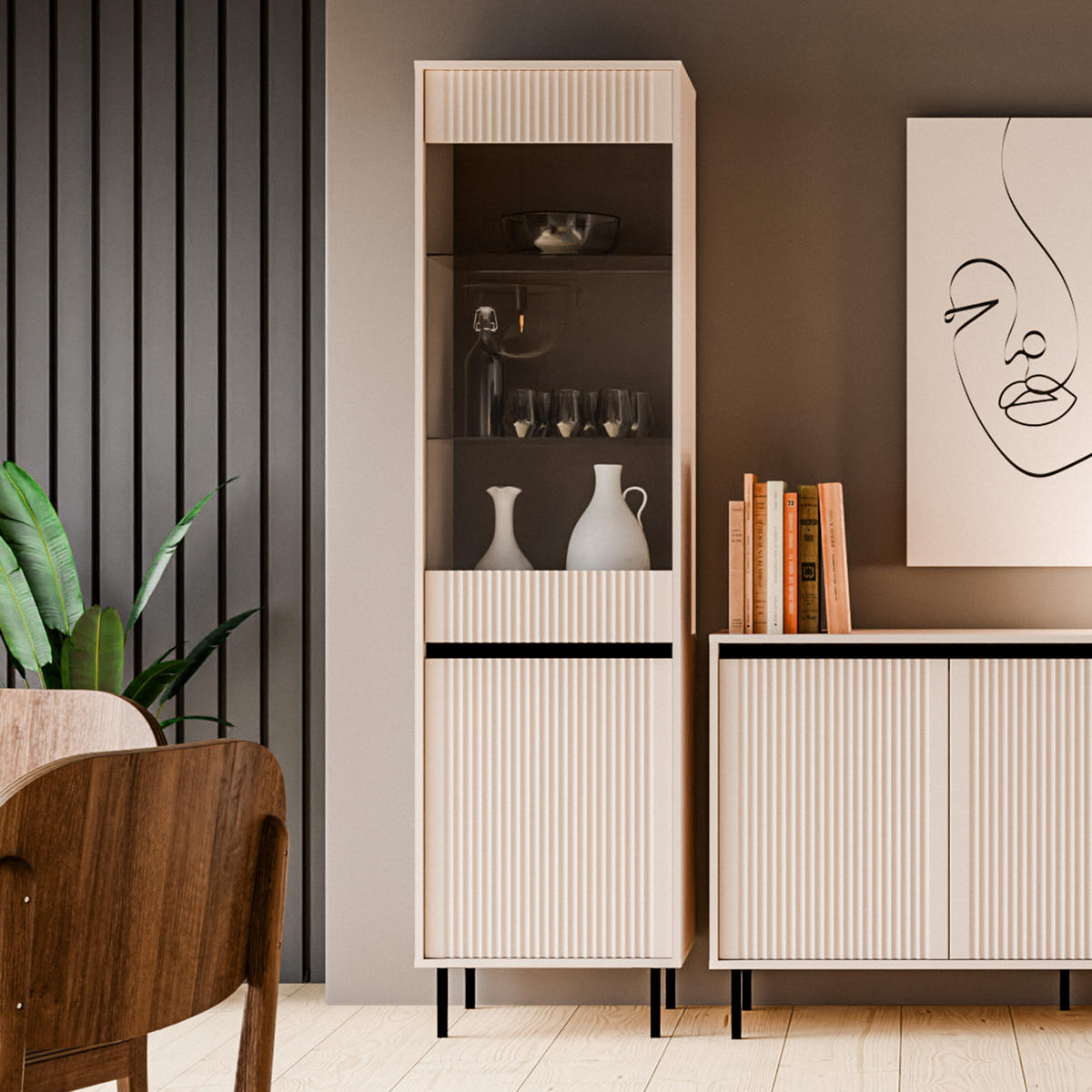 VITRINE in Beige - Beige, Holzwerkstoff (55.8/205/40cm) - MASSENO