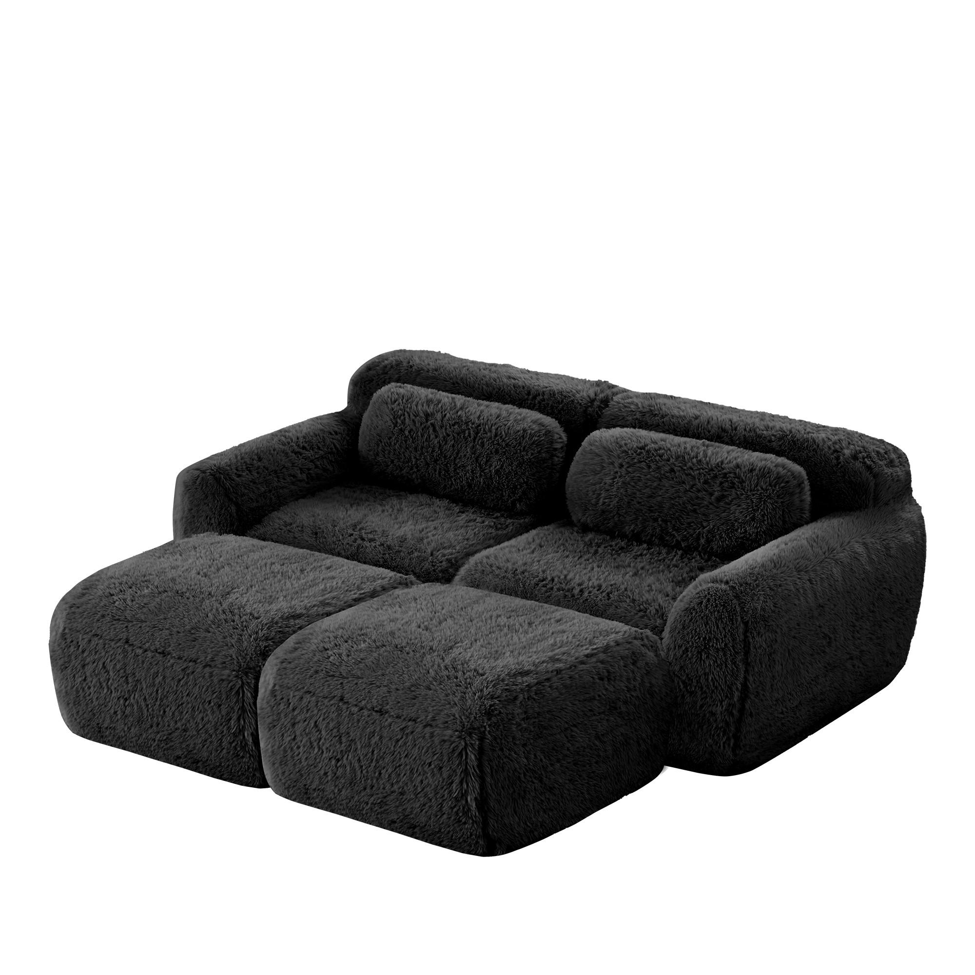 SCHLAFSOFA DE-34171 modular mit 2 Ottomans Schwarz - Schwarz, Textil (179/73/204cm) - ComfortXL