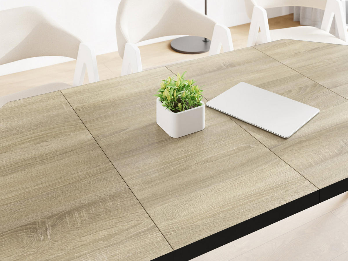 ESSTISCH Diamond Black achteckiger ausziehbarer, Sonoma Eiche 100-200/100/76 cm - Schwarz/Braun, Holz/Holzwerkstoff (100/200/77cm) - WFL GROUP