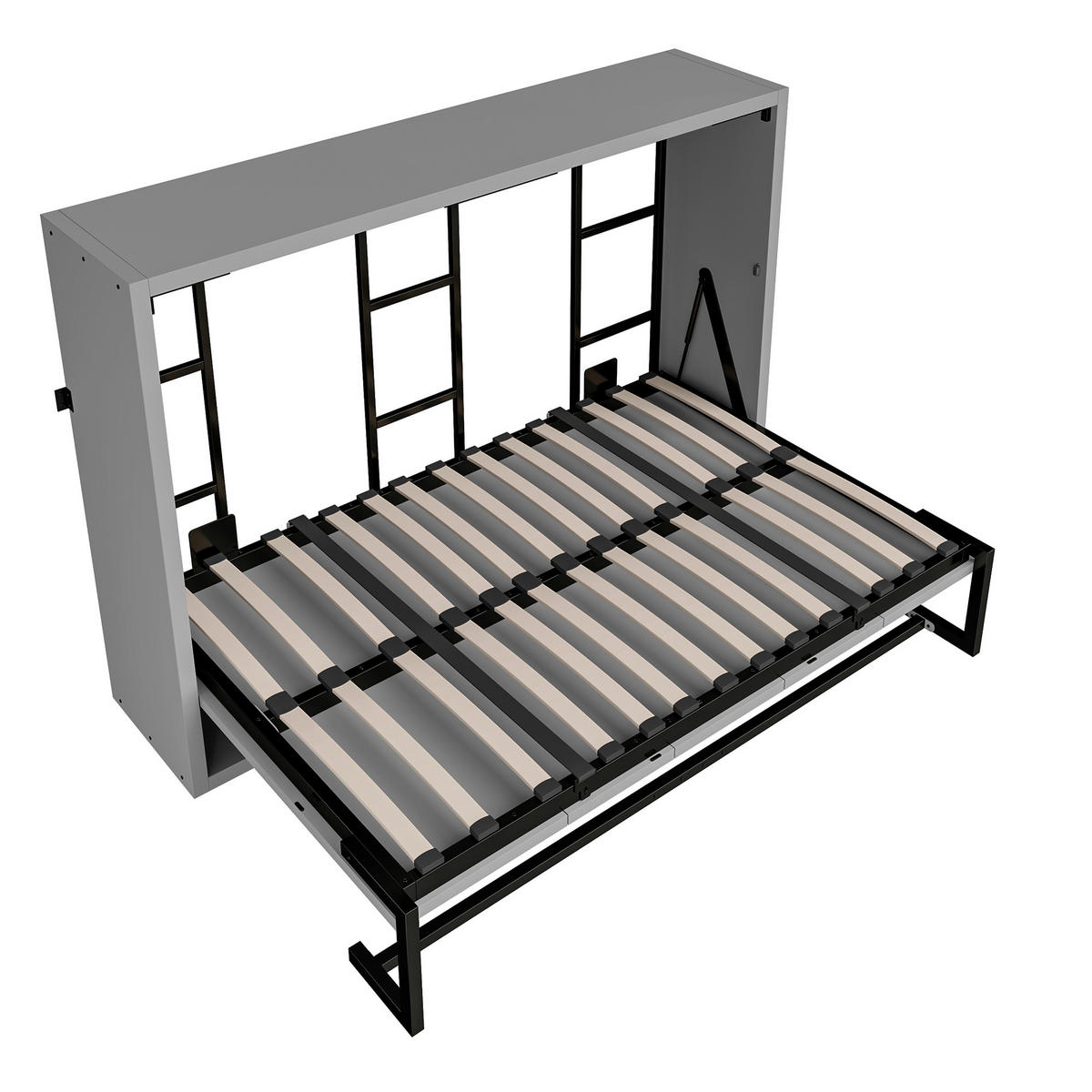 KLAPPBETT 140/200 cm in Grau Metall und Holz mit Wandverriegelung - Grau, Holzwerkstoff/Metall (140/200cm) - WISHDOR