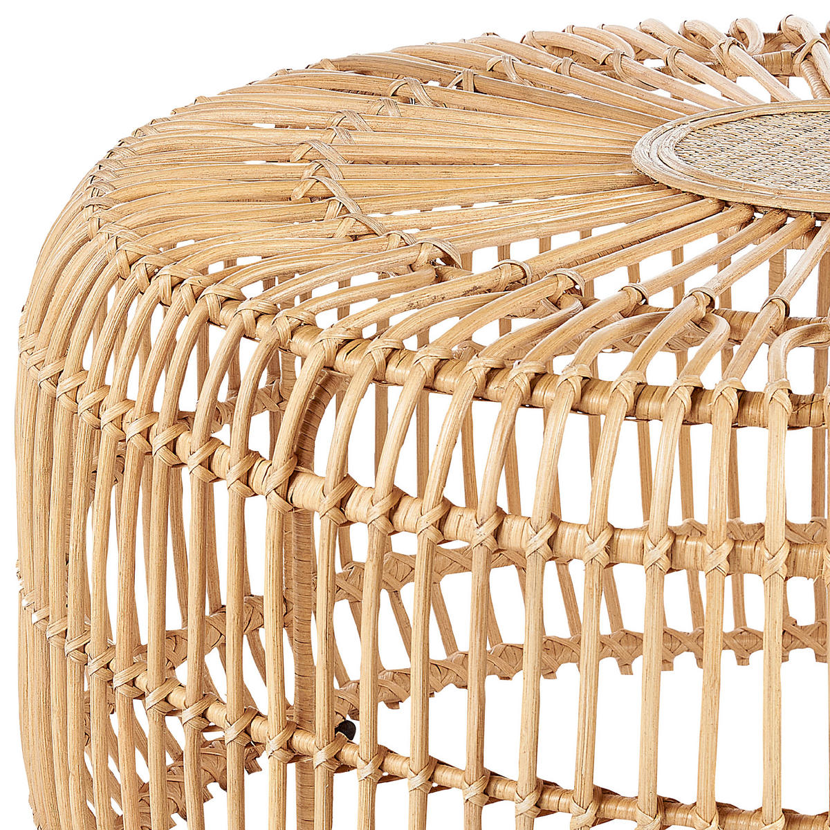 GARTEN Beistelltisch Rattan natürlich 85 cm Randazzo - Beige/Naturfarben, Naturmaterialien (85/85/40cm) - Beliani