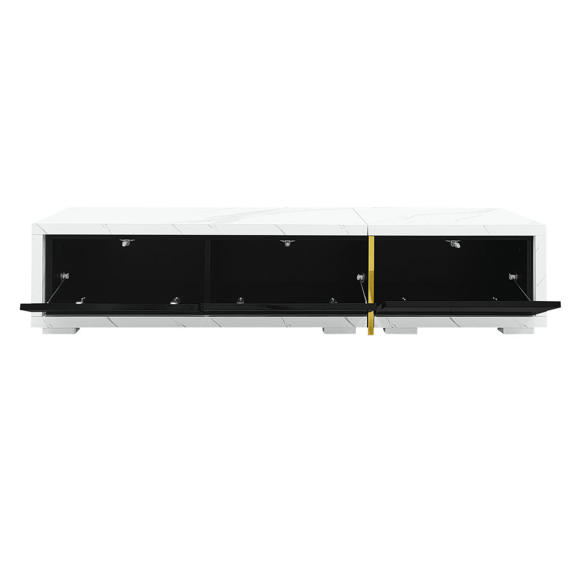 TV-SCHRANK aus MDF und Spanplatte 260x40x30 cm Schwarz mit weißer Marmoroptik, drehbar und ausziehbar - Schwarz, Holzwerkstoff (260/30/40cm) - IVMEU