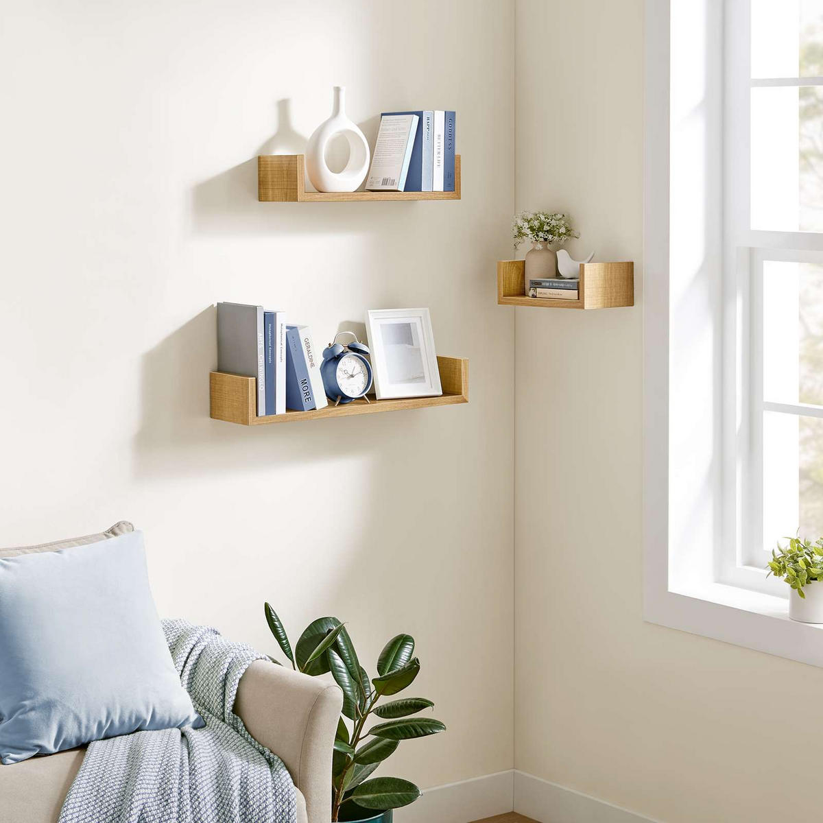 WANDREGAL Holzoptik Honigbraun 3er-Set U-Form 30/45/60x15x10 cm - Honig, Holzwerkstoff (15/10/60cm) - Begryf