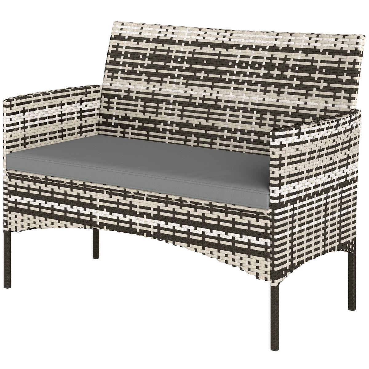 2-SITZER GARTENSOFA DE-06579 PE-Rattan, mit Polster, Stahlrahmen Hellgrau - Hellgrau, Kunststoff/Metall (115/85/63cm) - ComfortXL