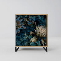 SIDEBOARD TWILIGHT BLOOM, Eichefarben, 57,5x42x67,5 cm, Schwarze Metall-Rahmenfüße - Eichefarben/Multicolor, Holzwerkstoff/Metall (57.5/67.5/42cm) - SpaceRebels