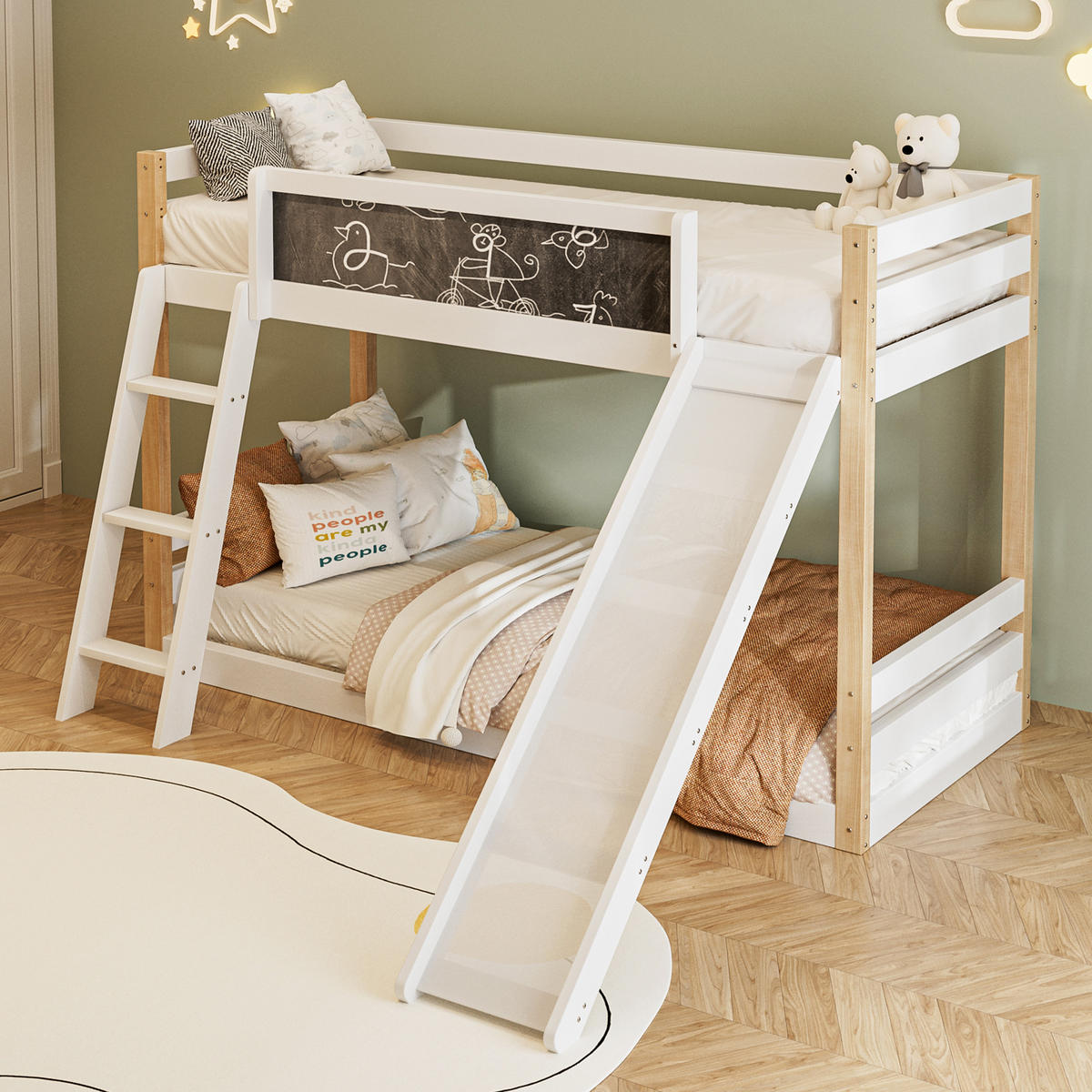 ETAGENBETT 200 x 90cm in Weiß mit Treppe und Rutschen - Weiß, Holz (90/200cm) - KOMHTOM