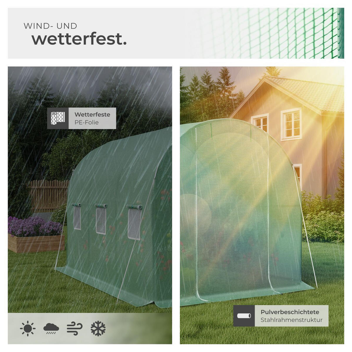 FOLIENGEWÄCHSHAUS, 343 x 200 x 200 cm, grün - Grün, Kunststoff (200/200/343cm) - tectake