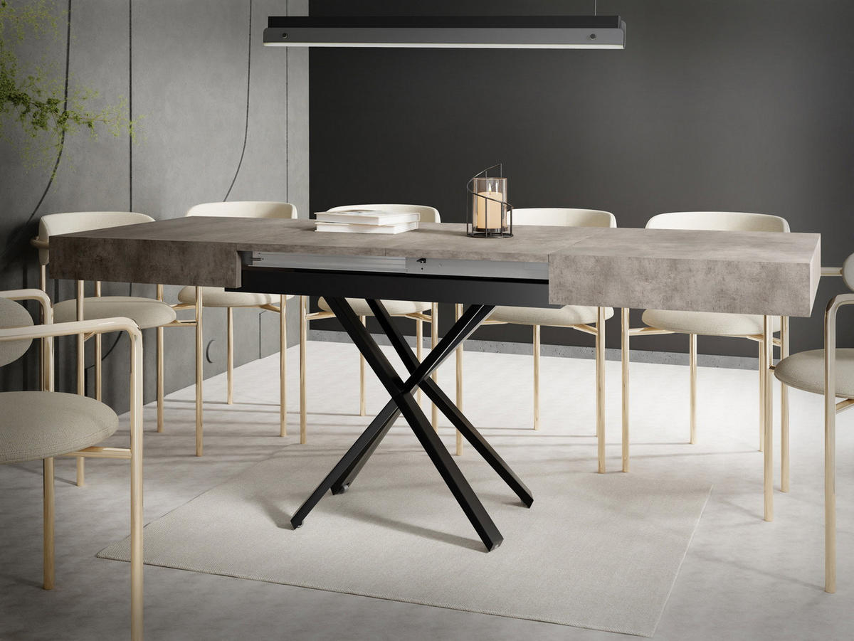 COUCHTISCH Cavetta X höhenverstellbar ausziehbar, Dunkelgrauer Chicago Beton 120-200/80/27-76 cm - Dunkelgrau/Schwarz, Holzwerkstoff/Metall (80/200/76cm) - WFL GROUP