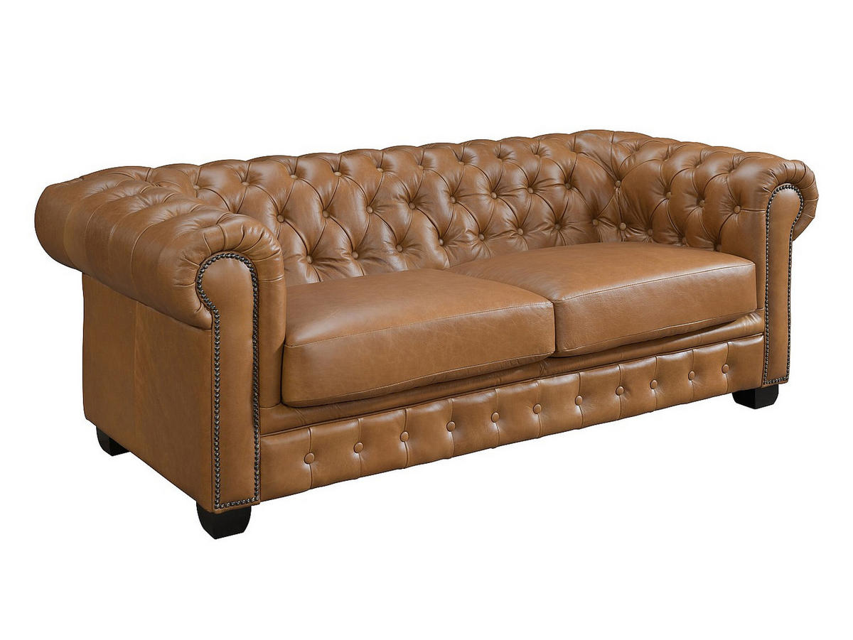 CHESTERFIELD Garnitur 3+1 - Büffelleder - Karamellbraun - BRENTON - Braun, Leder (201/73/96cm) - Vente-Unique