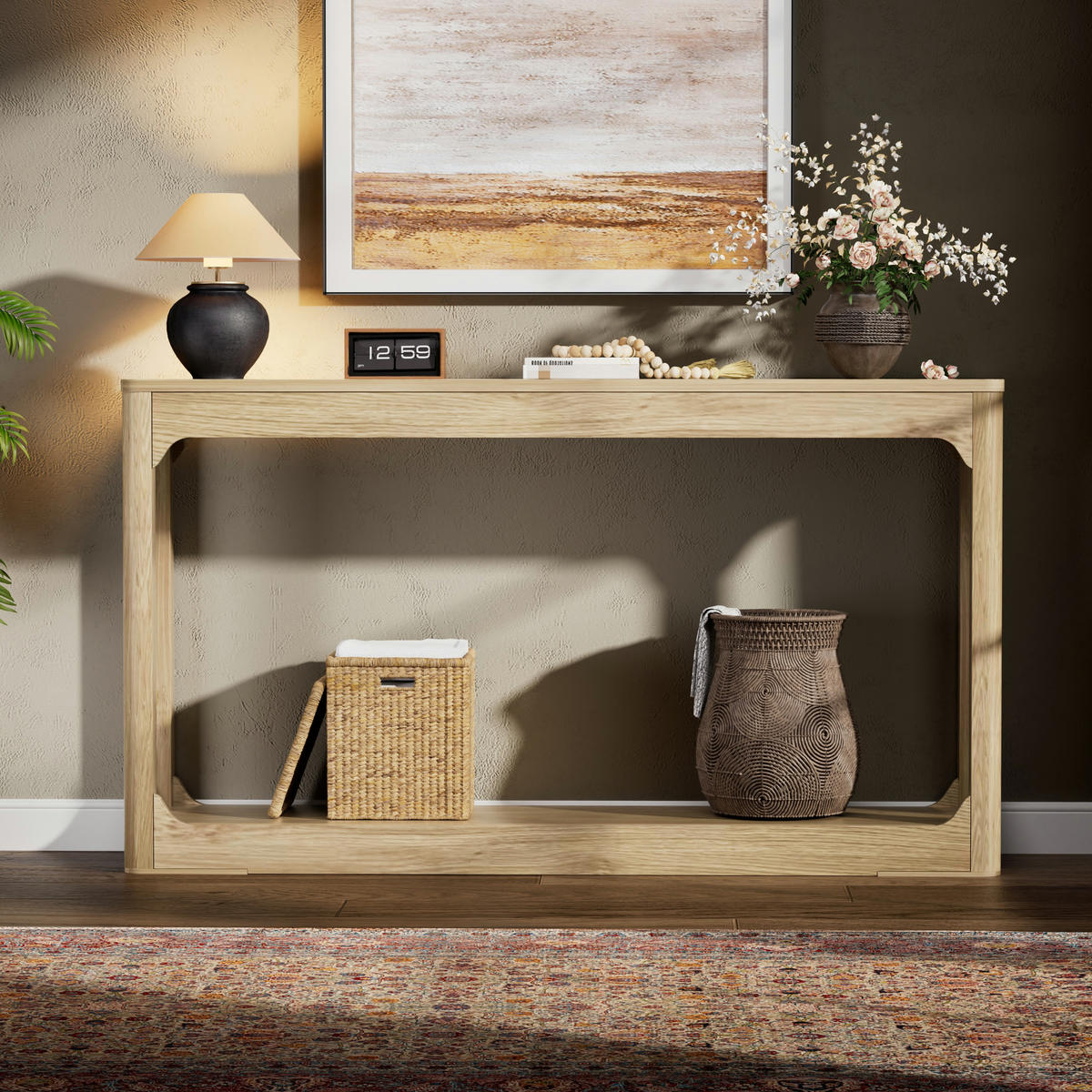 BEISTELLTISCH DE-37275 140 cm lang mit zweistöckigem Stauraum Naturholz - Naturfarben, Holzwerkstoff (140/30/79cm) - ComfortXL