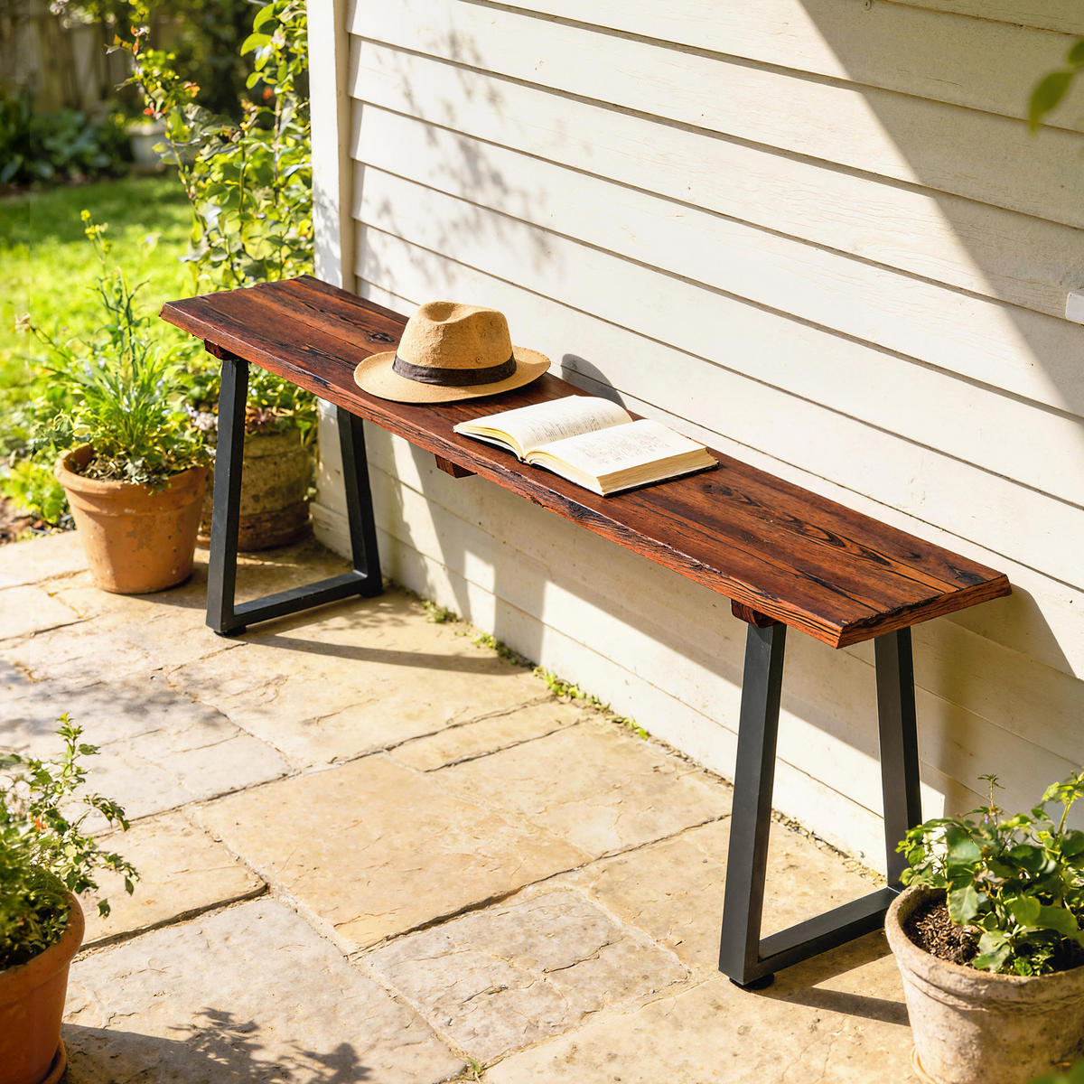 GARTENBANK DE-17794 2 Sitzer ohne Rückenlehne, 150x28x48 cm Carbonisiert - Braun, Metall (150/48/28cm) - ComfortXL