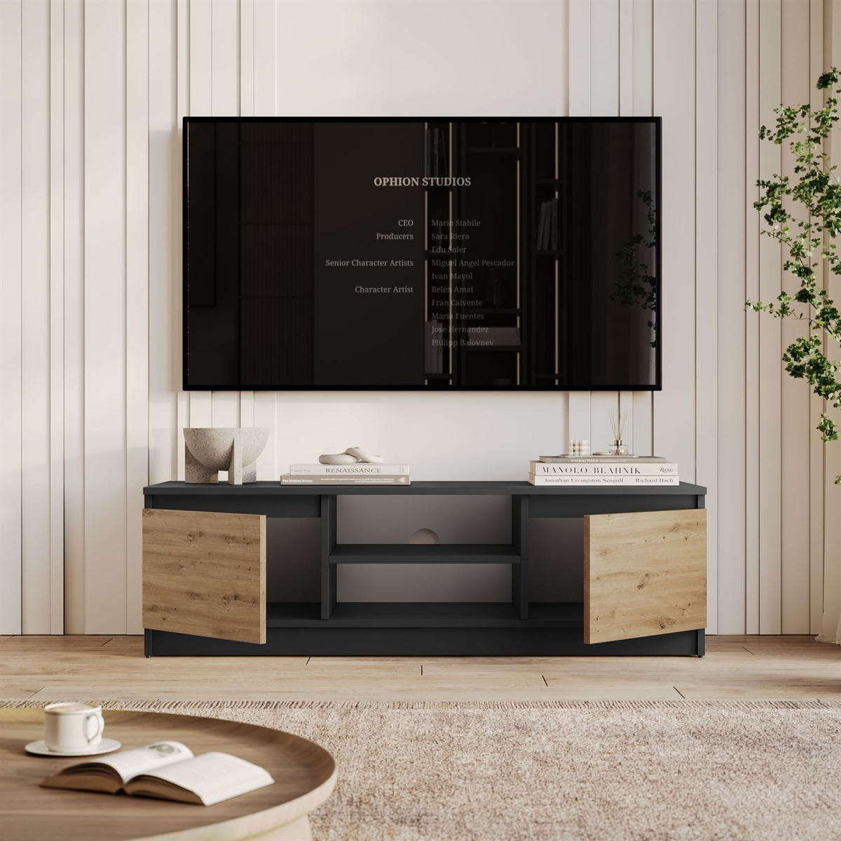 LOWBOARD HANA 120 cm Artisan Eiche / Anthrazit - Eiche Artisan, Holzwerkstoff (120/36/40cm) - Lookway