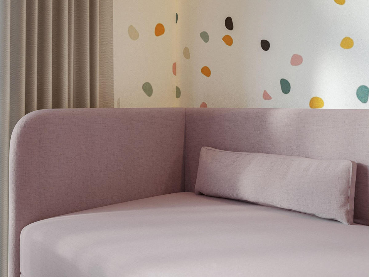 JUGENDBETT Calmmo Rosa mit Chenille-Bezug, Kopfteil links - Pink, Textil (90/200cm) - Selsey