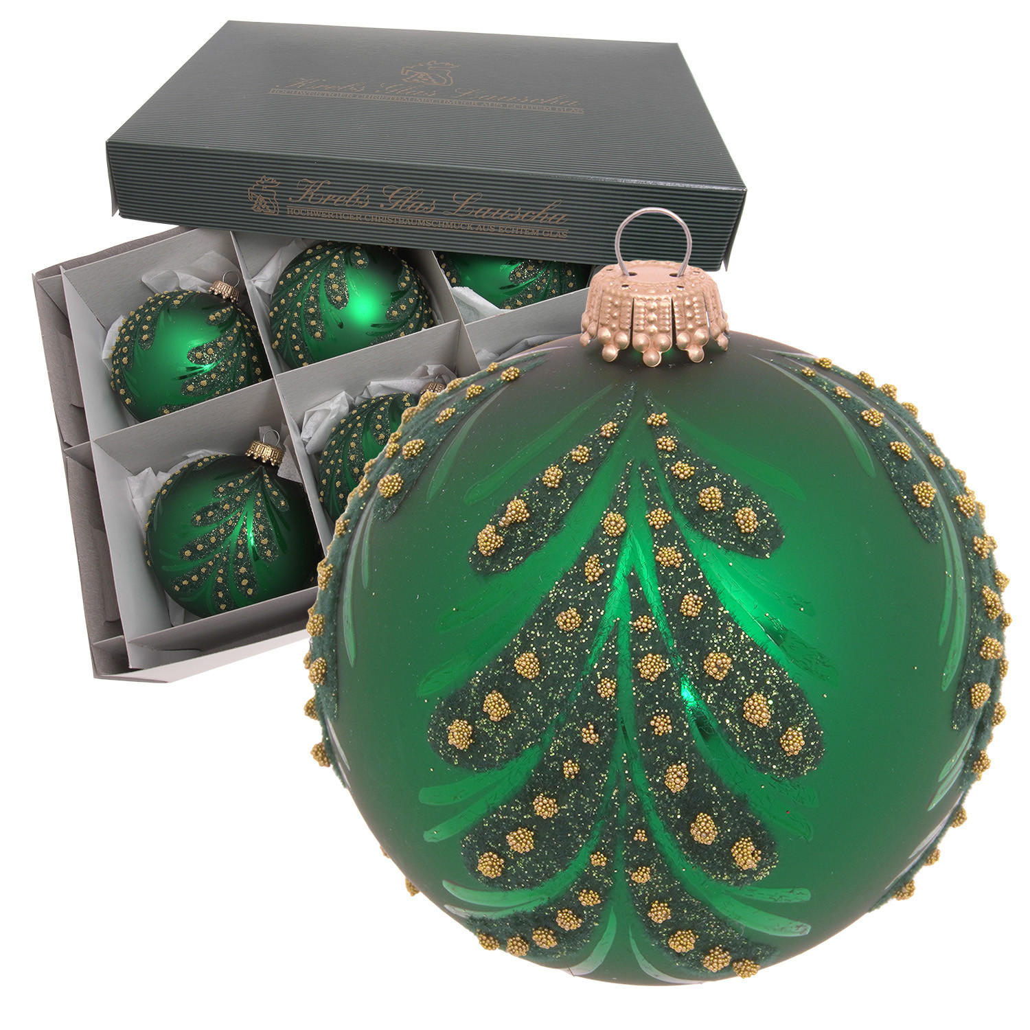 Krebs Glas Lauscha Christbaumkugeln Grün 8x8x8 cm