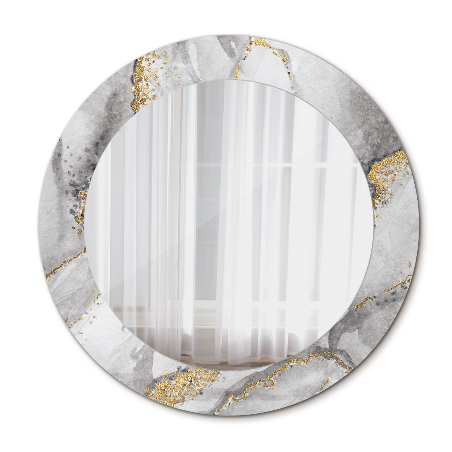 SPIEGEL Ø60 cm Rund mit Aufdruck - Goldfarben/Hellgrau, Glas (60/60/0.4cm) - TULUP