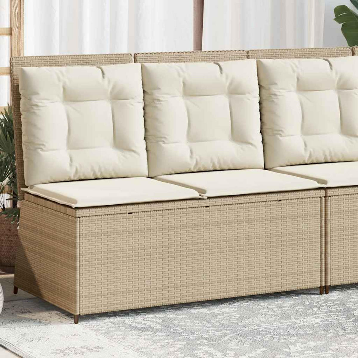 GARTENBANK Verstellbar mit Kissen Beige Poly Rattan - Beige, Kunststoff (95/95/108cm)