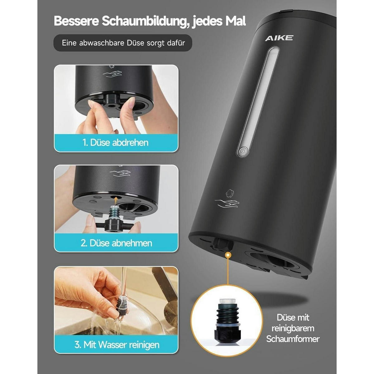SCHAUMSEIFENSPENDER AIKE FoamCore Edelstahl Matt Schwarz - Schwarz, Metall (10.9/10.8/22.1cm)