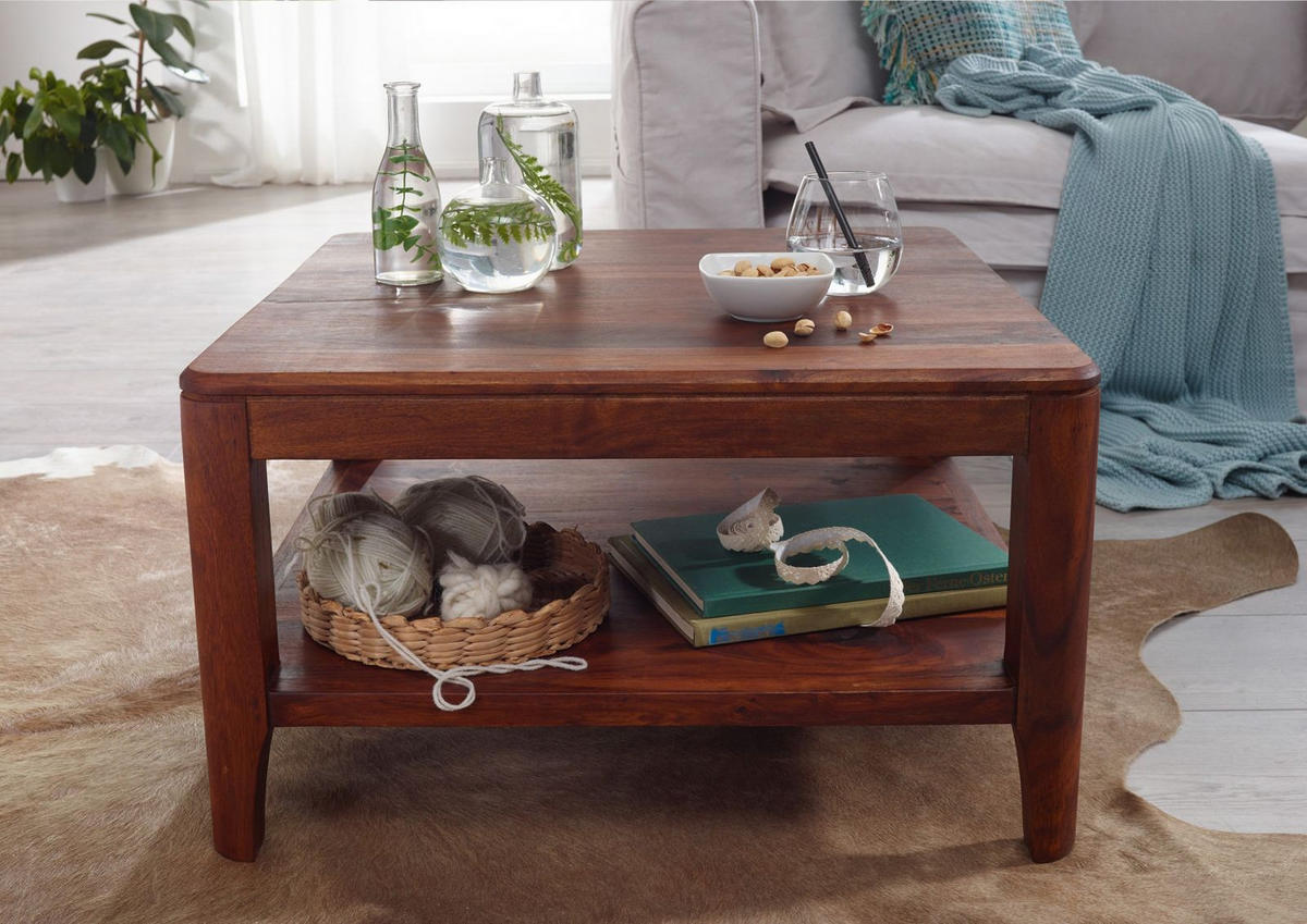 COUCHTISCH Sheesham70x70x40 walnuss geölt BROOKLYN #10 - Dunkelbraun, Holz (70/70/40cm) - Massivmoebel24