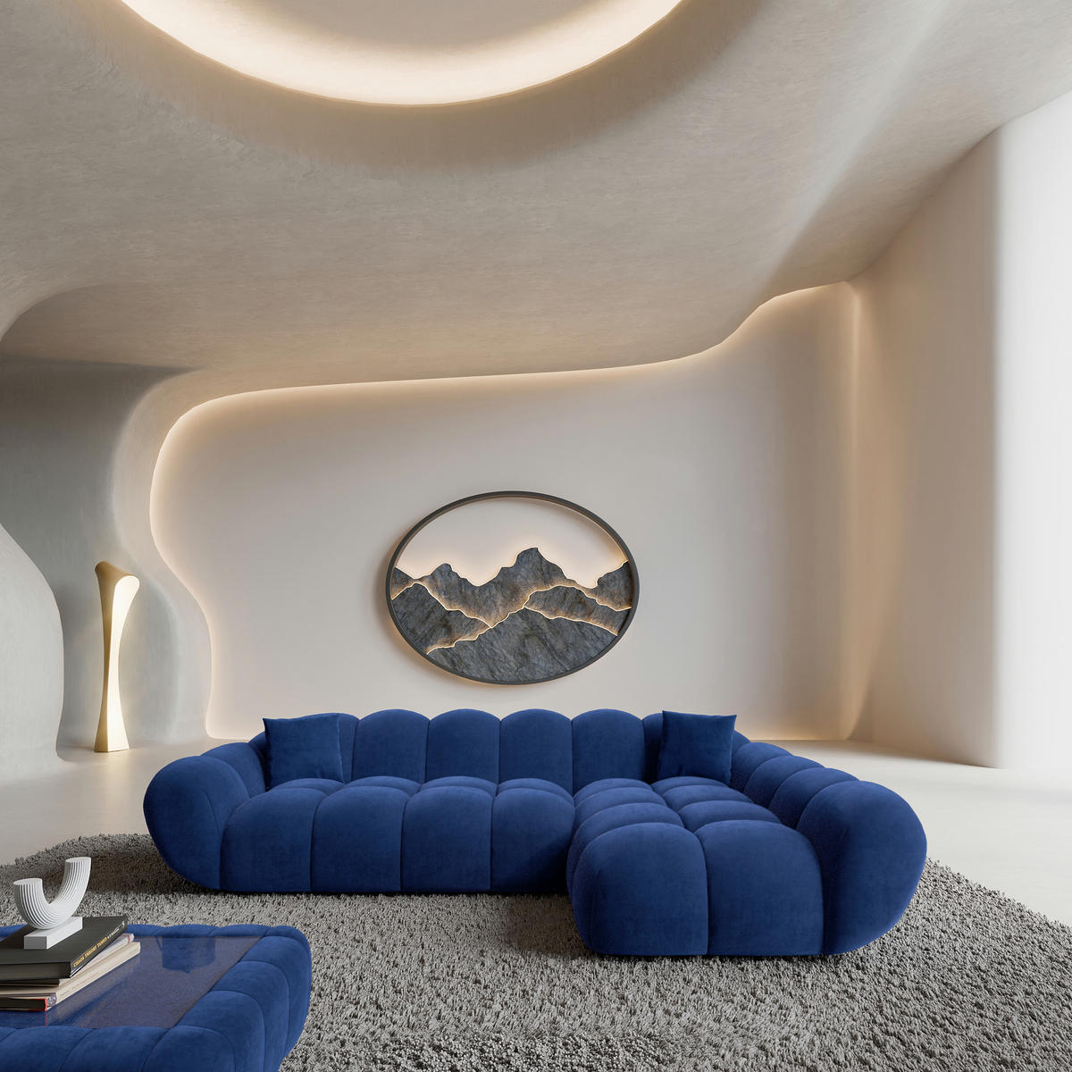 ECKSOFA Liva Königsblau Samtstoff L-Form Links - Blau, Textil (265/160cm) - VAROYAL