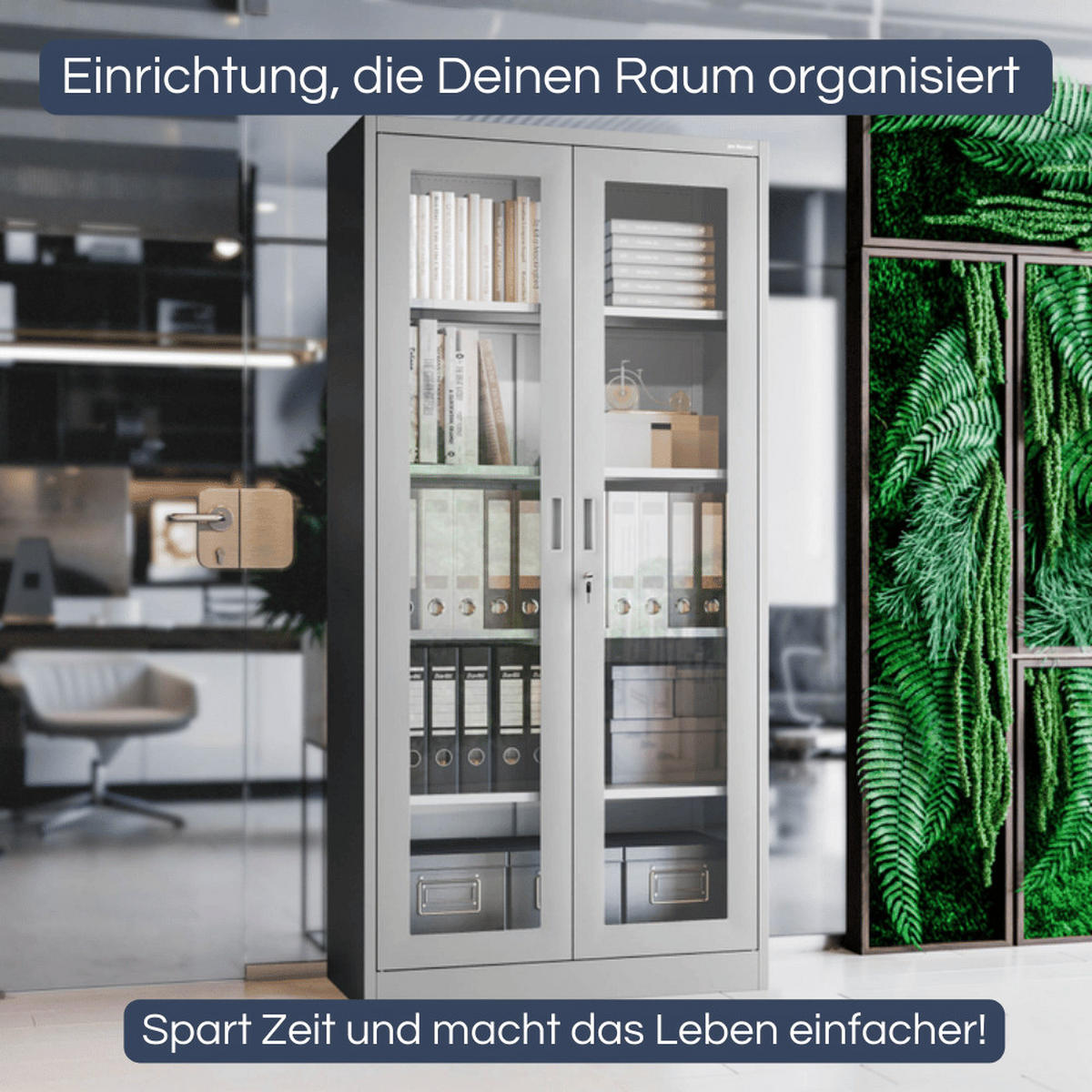 VITRINENSCHRANK abschließbar AMELIA mit Glastüren 185x90x40cm Grau - Grau, Metall (90/185/40cm) - Jan Nowak
