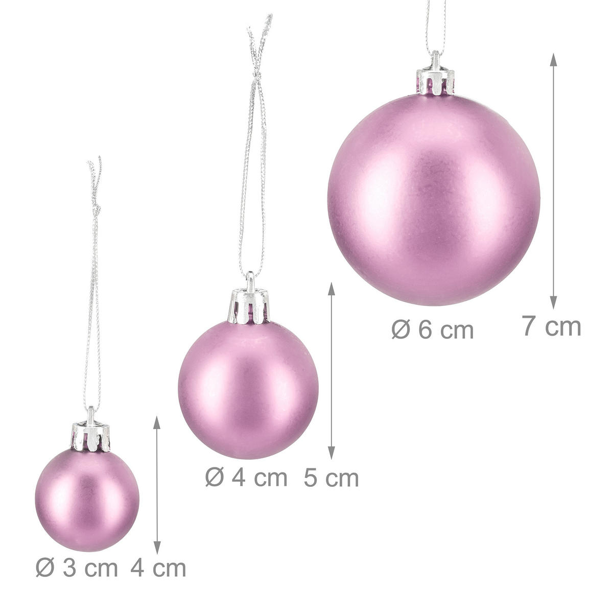 100XWEIHNACHTSKUGELN - Rosa, Kunststoff (6/7/6cm) - Relaxdays