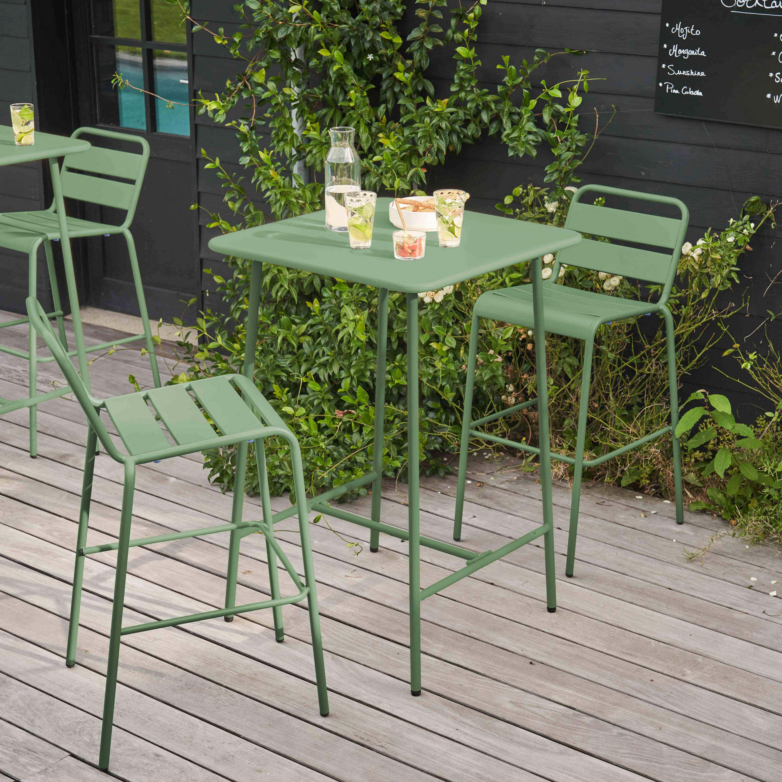 Thumbnail - Oviala Gartenset, Grün, Metall, 1 Hochtisch und 2 Stühle, 2-Sitzer, quadratisch,Quadratisch, Gartenmöbel, Gartenmöbel-Se...