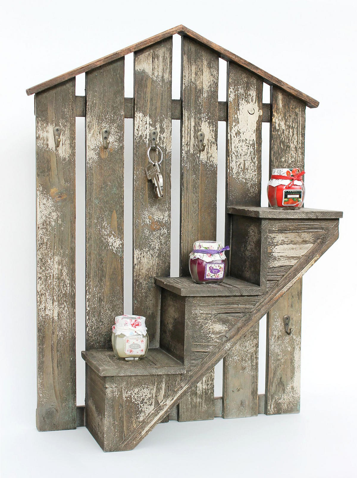 WANDORGANIZER mit Schlüsselhaken 62 cm Braun 17B046 - Braun, Holz (42/62/13cm) - DanDiBo