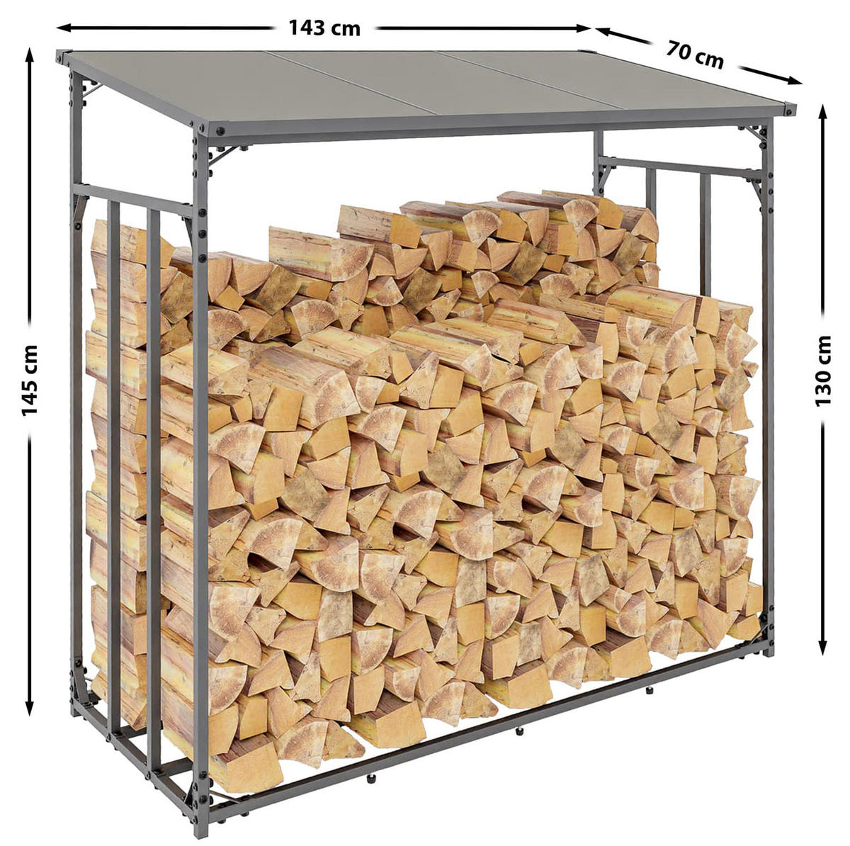 KAMINHOLZREGAL 143/70/145 cm Metall anthrazit - Anthrazit/Schwarz, Metall (143/145/70cm) - CLP