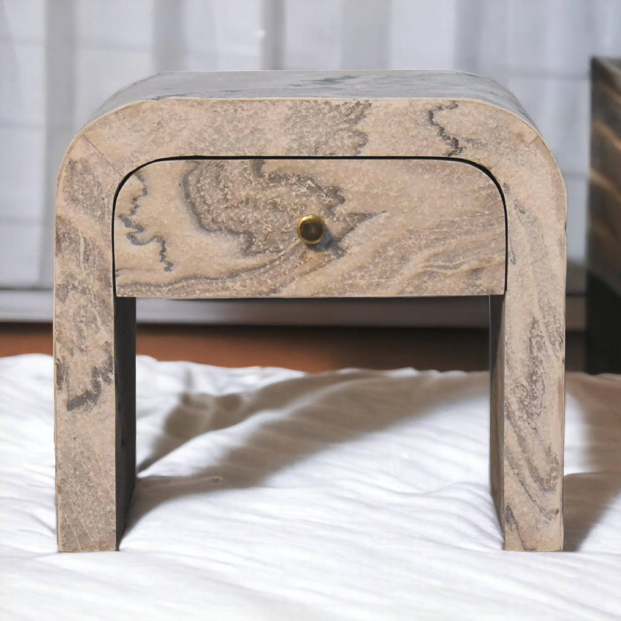 NACHTTISCH aus Massivholz - Messingfarben/Weiß, Holz/Metall (45/40/35cm) - Artisan Furniture