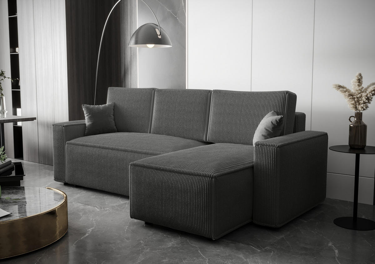 ECKSOFA L AMBRO Poso 60 Rechts mit Schlaffunktion - Grau, Textil (232/143cm) - Bedante