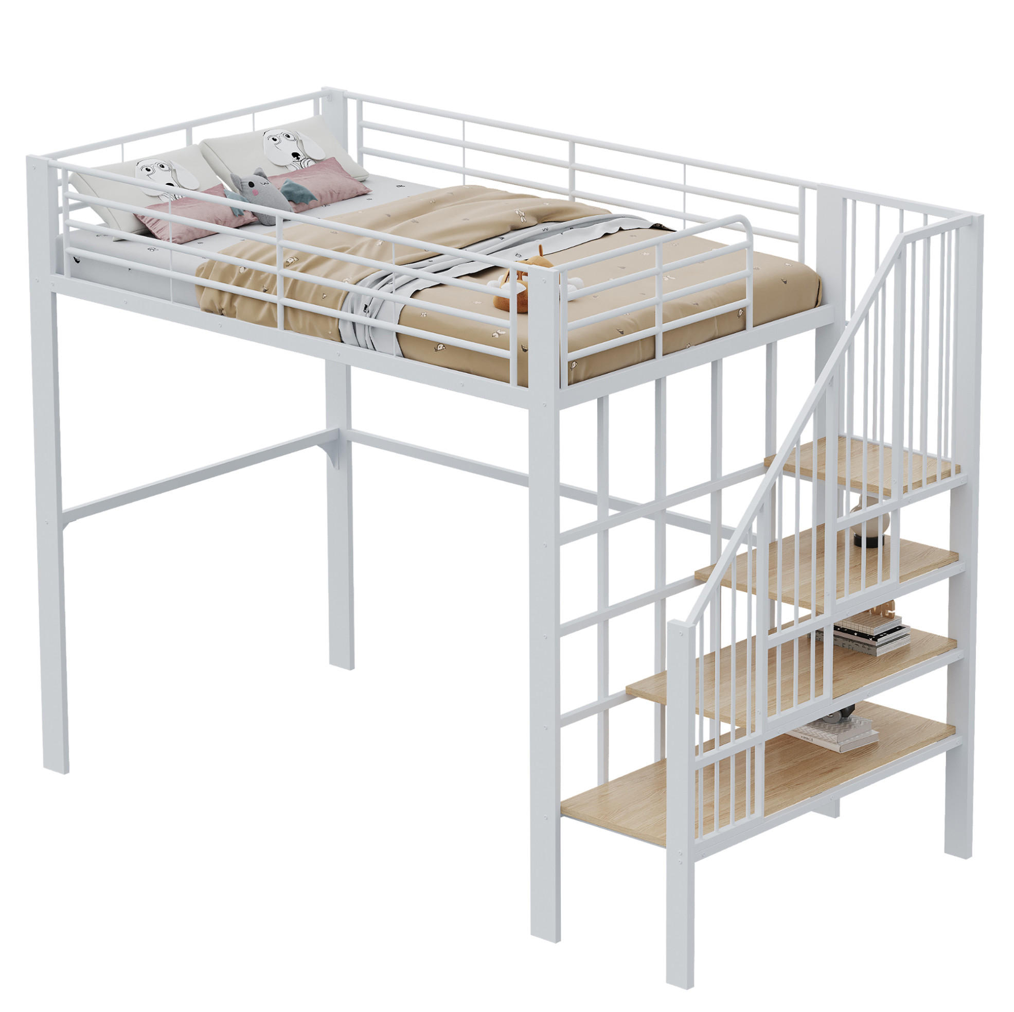 HOCHBETT 140/200 cm in Weiß aus Metall mit Treppe und Stauraum - Weiß, Metall (140/200cm) - Flora Grace