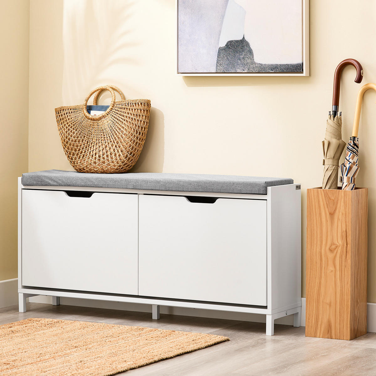SCHUHSCHRANK mit Sitzfläche, Weiß, 105x52x24cm - Weiß, Holzwerkstoff/Metall (105/52/24cm) - SoBuy