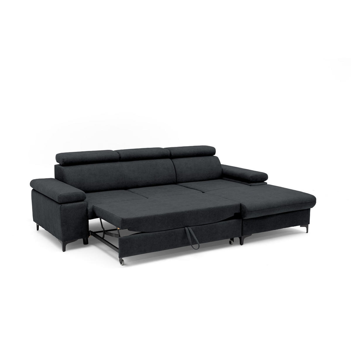 ECKSOFA MAVIC L Rechts mit Schlaffunktion Velours Graphit - Graphitfarben/Schwarz, Glas/Holz (257/176cm) - Muffo