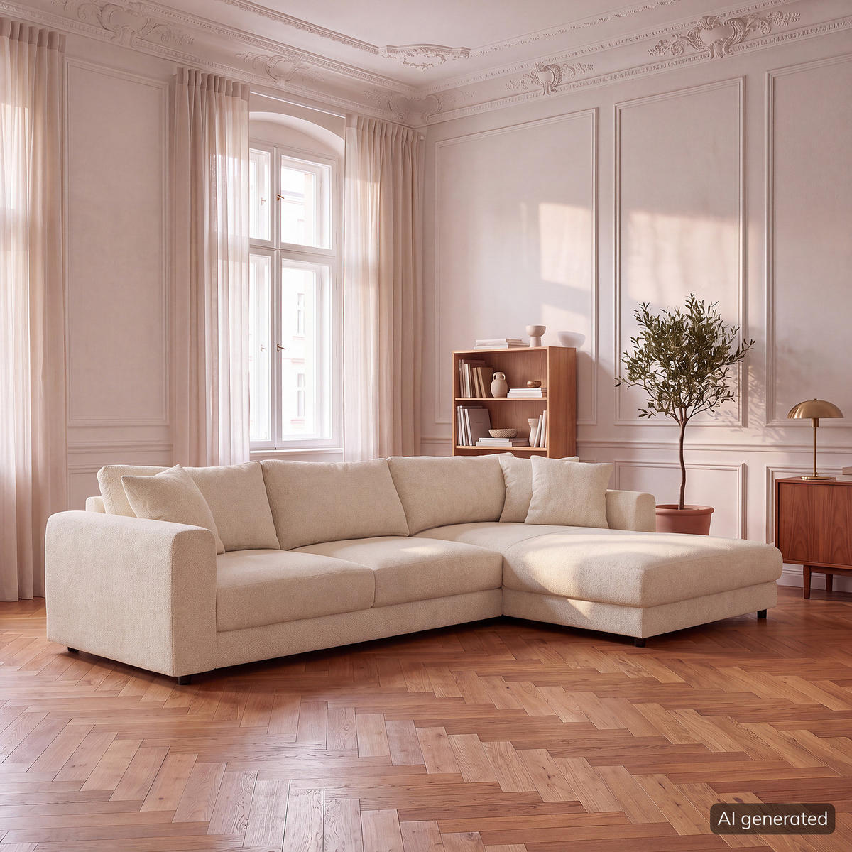 ECKSOFA mit Longchair - Beige/Schwarz, Holz/Kunststoff (286/183cm) - home24