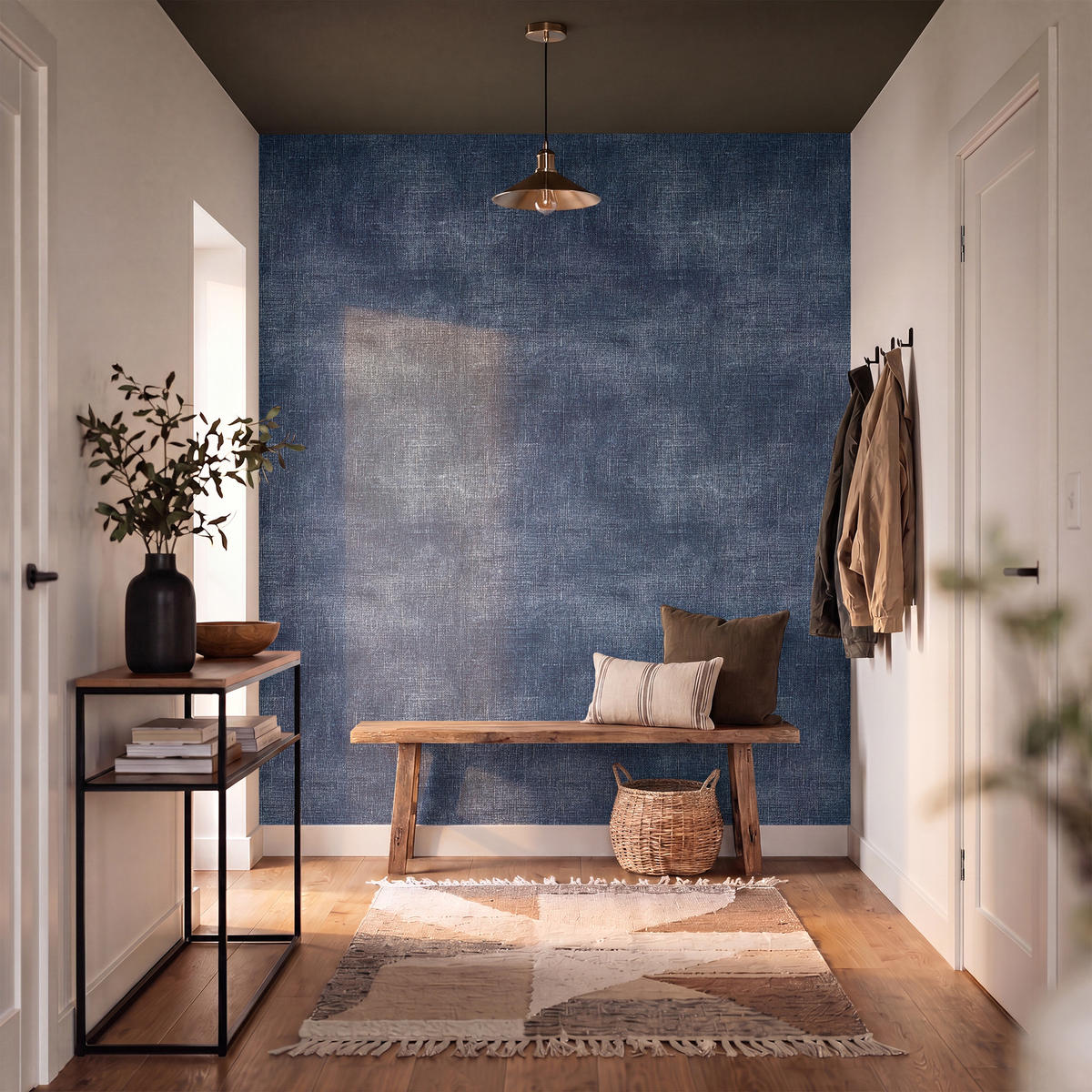TAPETE - Leinen - Textur - Muster - Denim - Rustikal - 180x200 cm - Blau, Papier (180/200cm) - OnlyWow