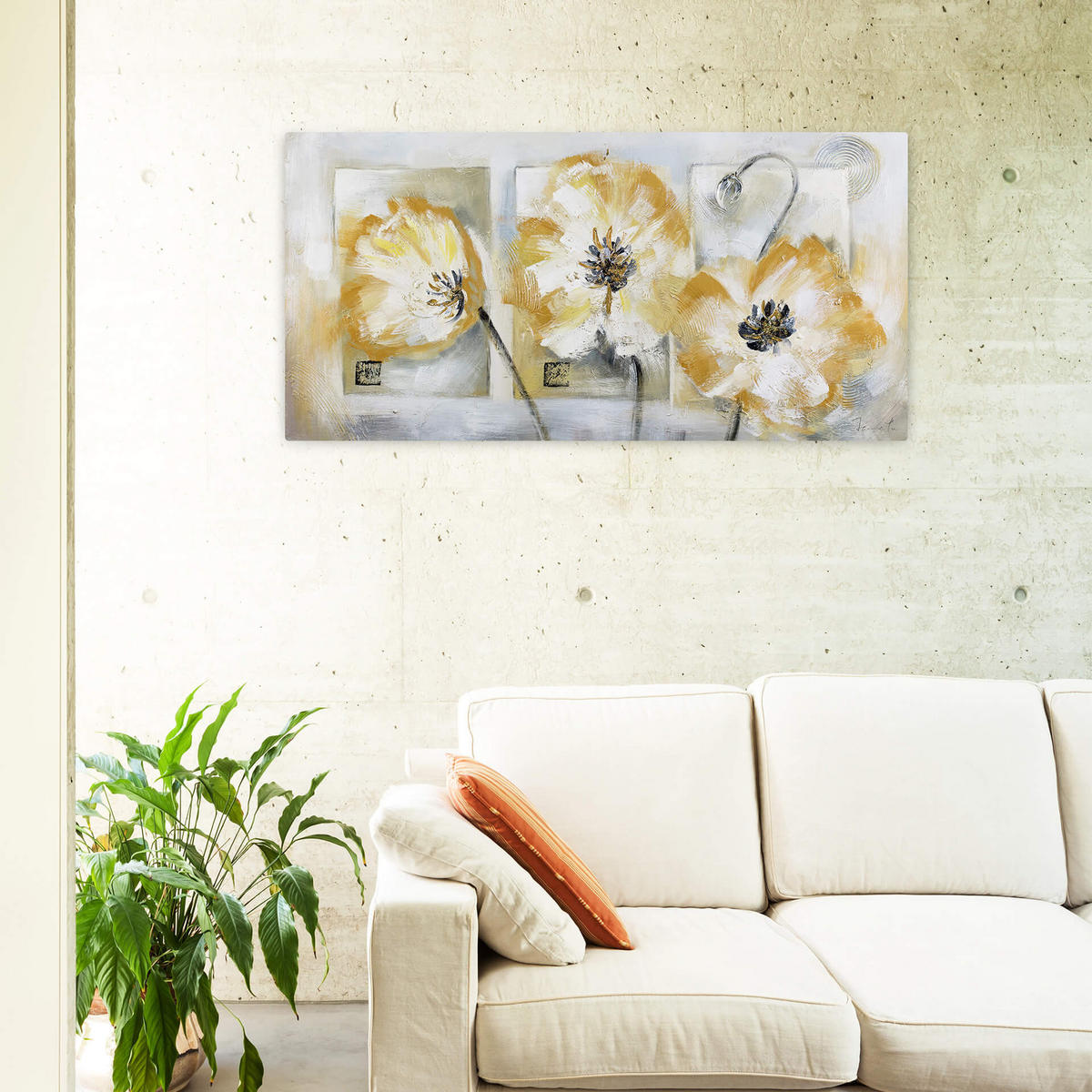 ACRYLBILD HANDGEMALT 120/60 cm - Gelb/Weiß, Holz/Textil (120/60cm) - KUNSTLOFT