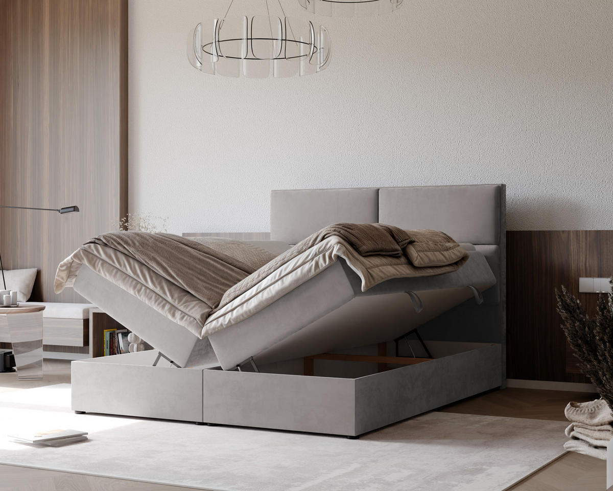 BOXBETT ORFEO 120/200 cm mit Matratze und Topper, Grau - Grau, Textil (120/200cm) - Idohome