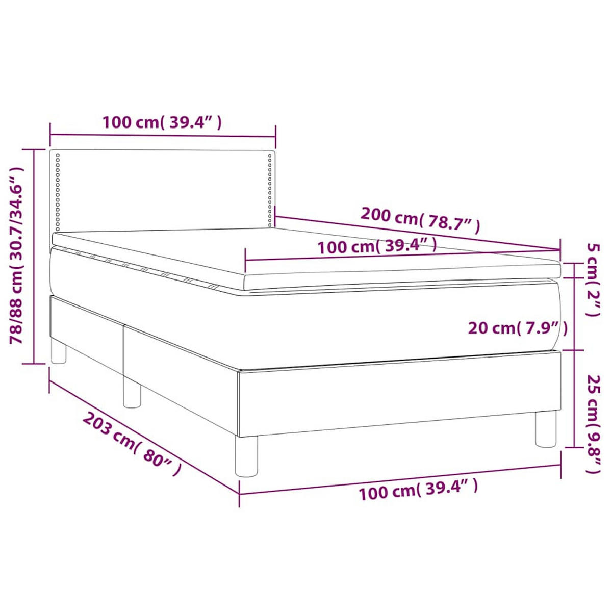 BOXSPRINGBETT 100/200 Cm Schwarz Kunstleder - Schwarz, Leder (100/203cm) - vidaXL