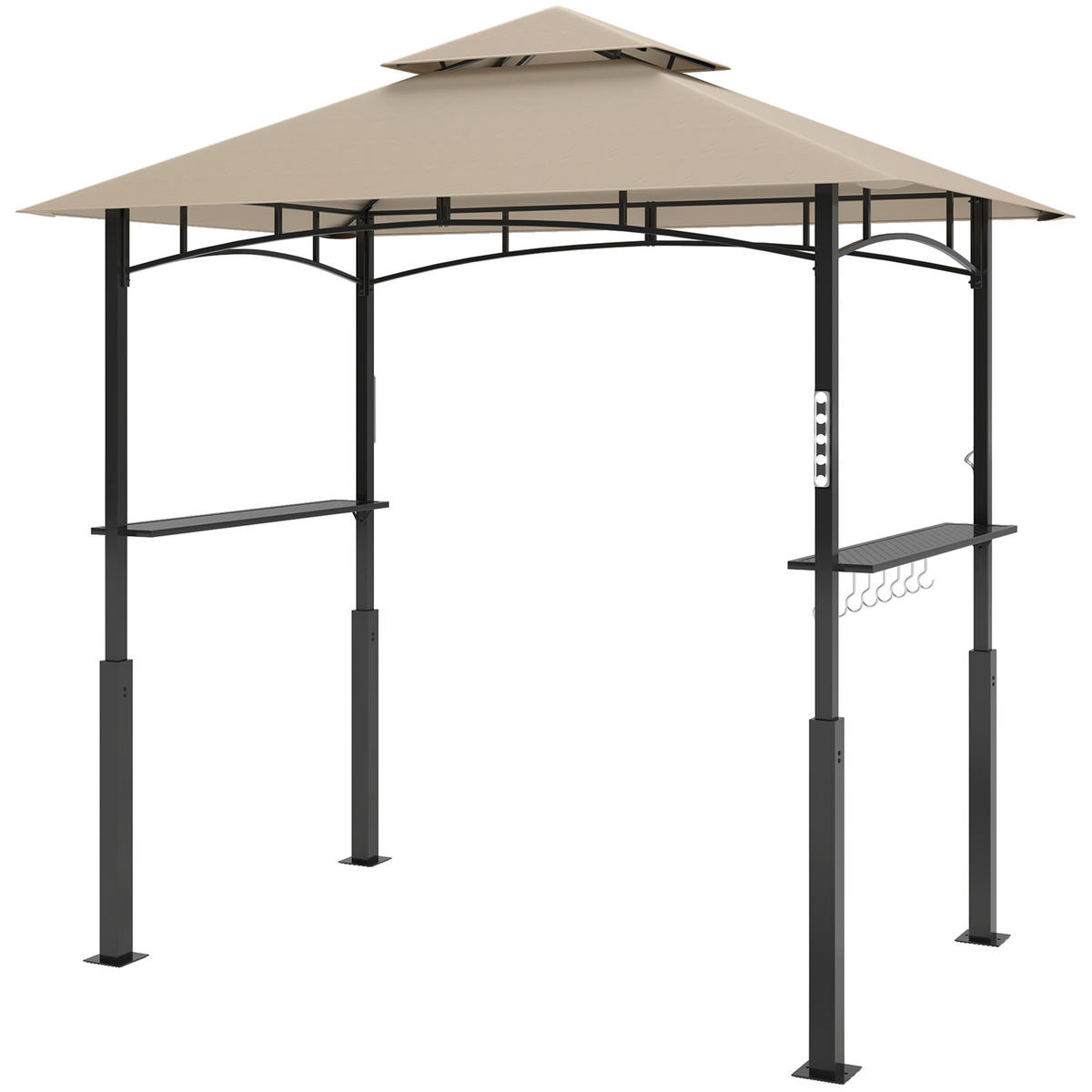 GRILLPAVILLON DE-12666 240/150/250 cm LED, 2 Regale, 8 Haken Kaki - Mokka, Metall (148/248/243cm) - ComfortXL