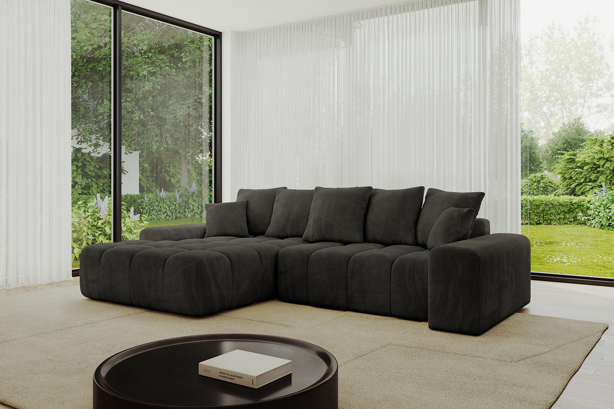 ECKSOFA Ottomane Links ENSI-L - 267x164x88 cm Schwarz - Schwarz, Holzwerkstoff/Kunststoff (267/164cm) - ALTDECOR