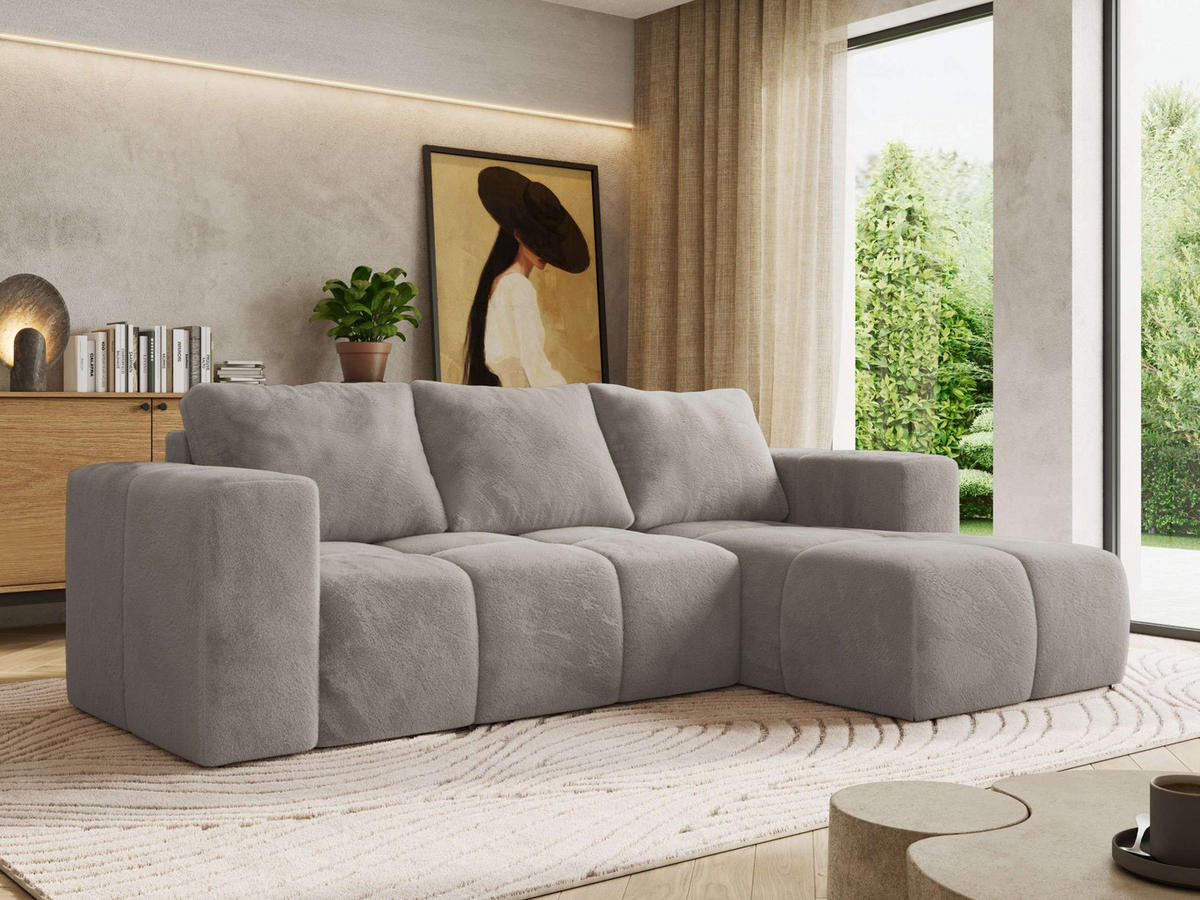 ROHOVÁ SEDAČKA MONIVA L Svetlosivá Plyš - pravá strana - čierna/svetlosivá, textil/plast (266/164cm) - MKS