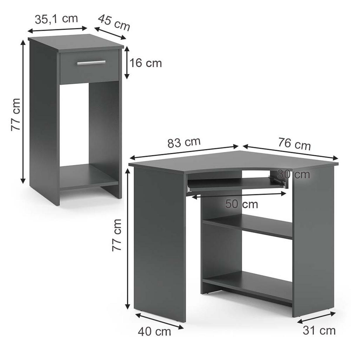 ECKSCHREIBTISCH Odin Anthrazit 83 x 76 cm Set mit PC-Schrank - Anthrazit, Holzwerkstoff (76/83/77cm) - Vicco