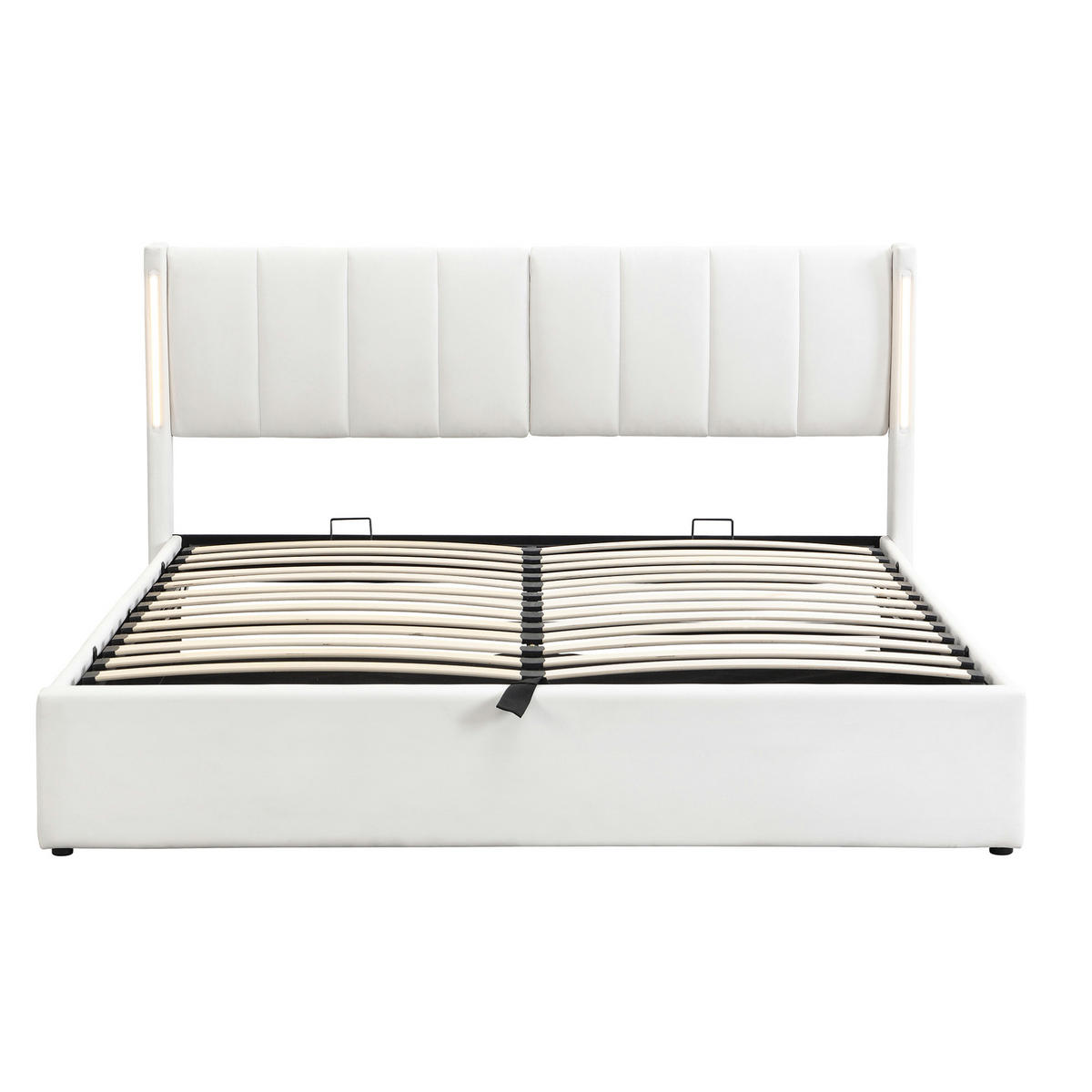 POLSTERBETT aus PU 140x190 cm Weiß mit LED-Beleuchtung, USB-/Type-C-Anschluss, Bettkasten und verstellbarem Kopfteil - Weiß, Kunststoff (140/190cm) - Modfu