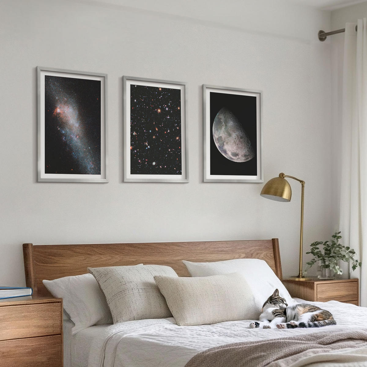 BILDER SET 3er Set - 40x60 cm Silberner Rahmen - Weltraum Galaxien Sterne Mond - Silberfarben, Kunststoff (40/60cm) - TULUP