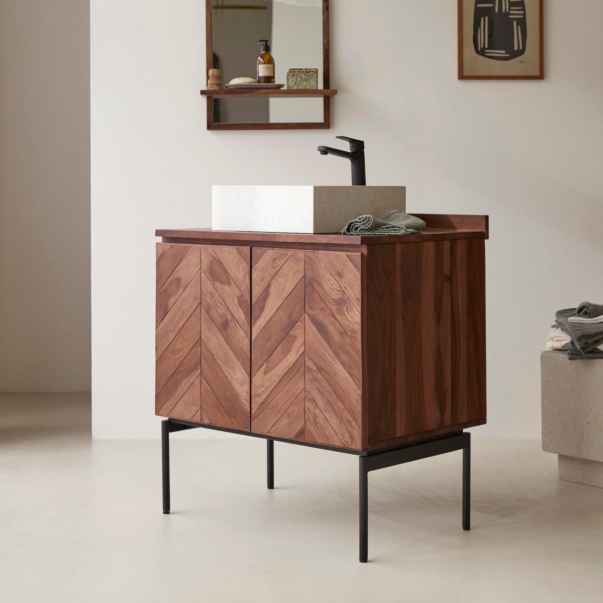 BADEZIMMERMÖBEL Ismaël Dunkelbraun aus Palisander - Dunkelbraun, Holz (80/88/57cm) - Tikamoon