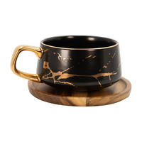 KAFFEETASSE Marmor Design 200 ml mit Untersetzer - Schwarz, Keramik (13/6.3/13cm) - Intirilife