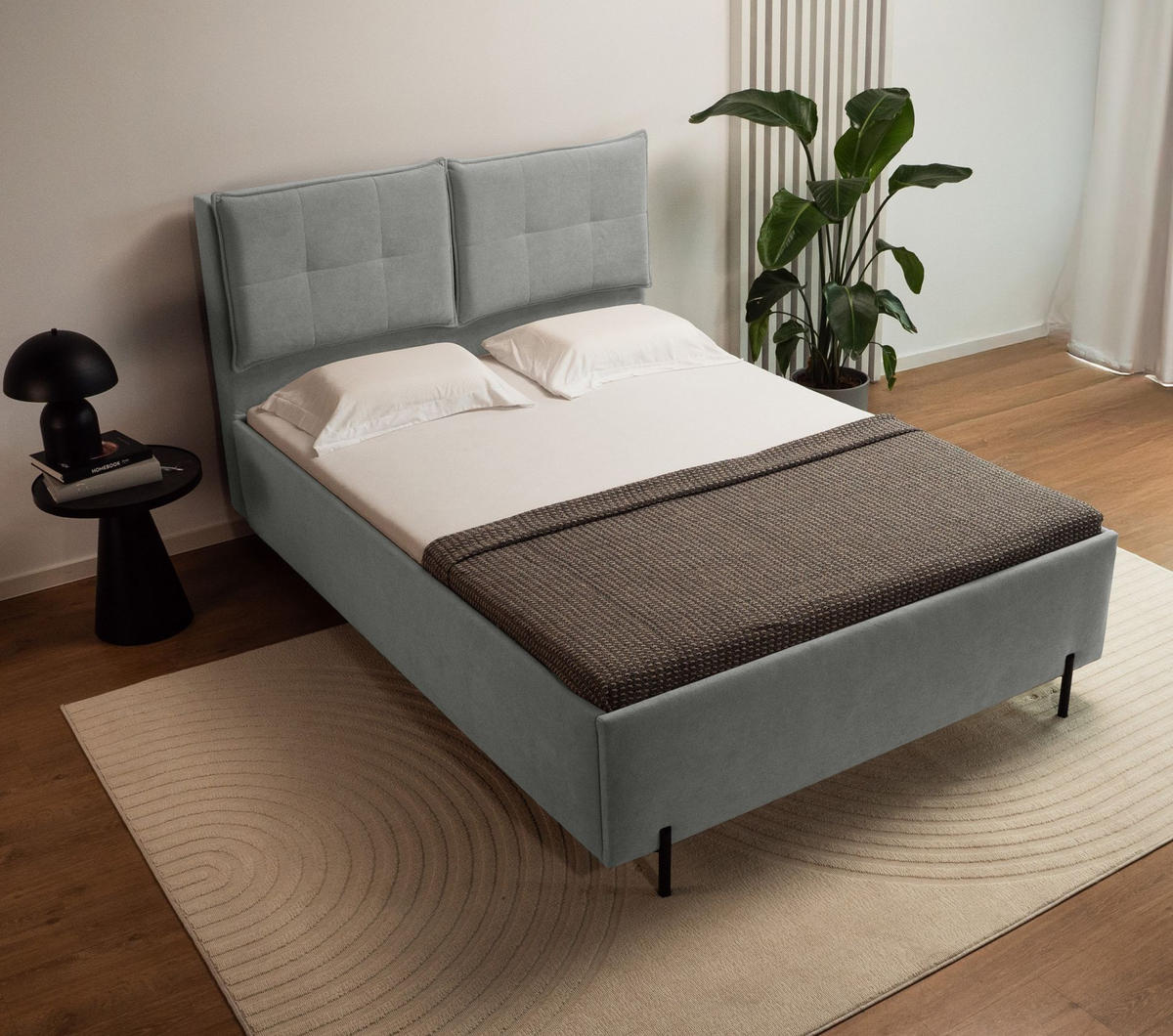 POLSTERBETT Belleo Grau 180x200 cm - Schwarz/Grau, Textil/Metall (180/200cm) - Selsey