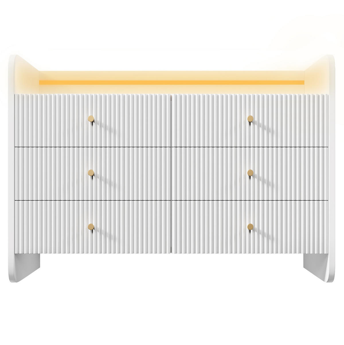 SIDEBOARD aus Spanplatte 120x40x75 cm Weiß mit LED-Beleuchtung, 6 Schubladen und Wellenfront - Weiß, Holzwerkstoff (120/75/40cm) - Modfu