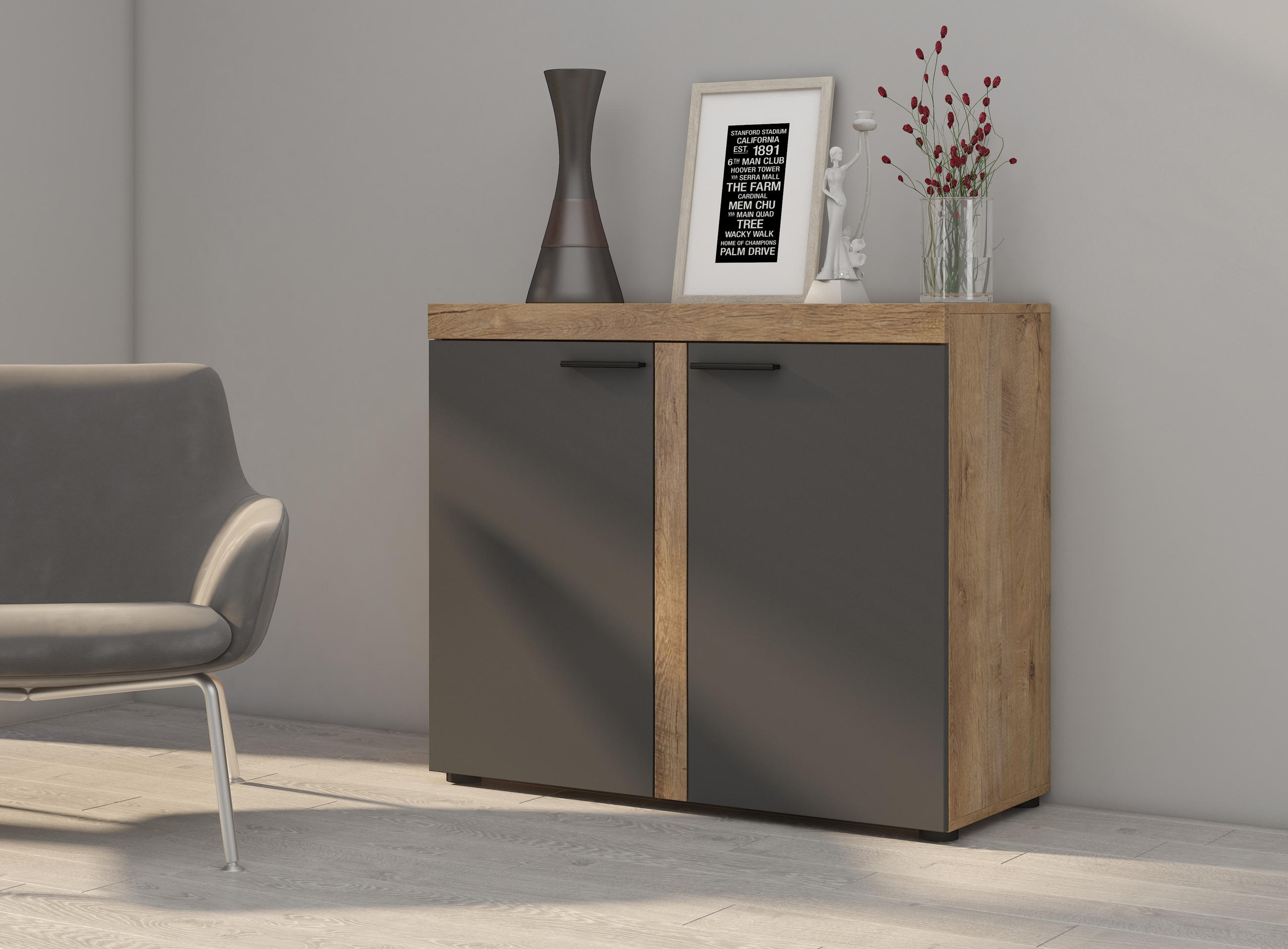 SIDEBOARD OKTAWIA 2F - Dunkelbraun/Graphitfarben, Holzwerkstoff (97/80/40cm) - Meblini